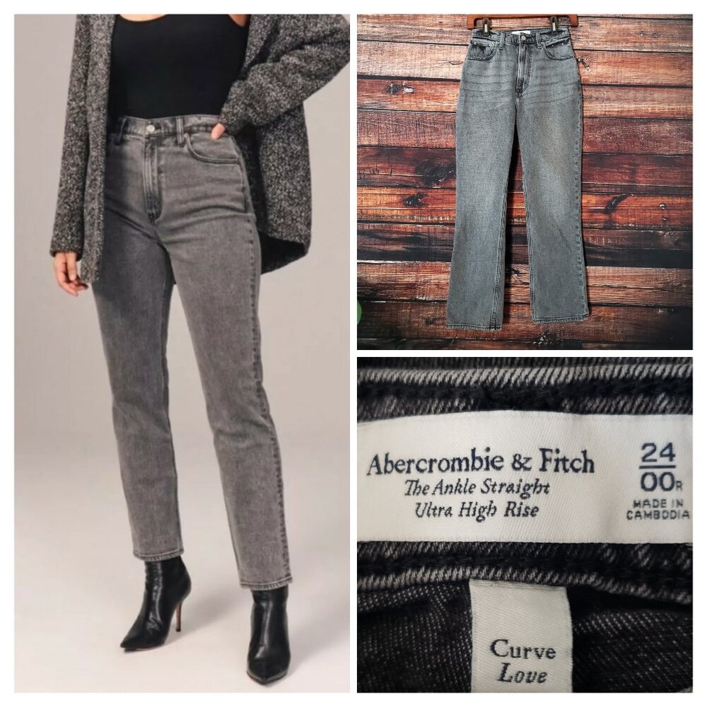 Abercrombie & Fitch Jeans 00 Curve Love Ankle Straight Ultra High Rise Gray